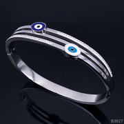 Enamel Evil Eye Silver Stainless Steel Openable Kada Bracelet for Women