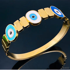 Triple Blue Enamel Evil Eye 18K Gold Stainless Steel Openable Kada Bracelet for Women