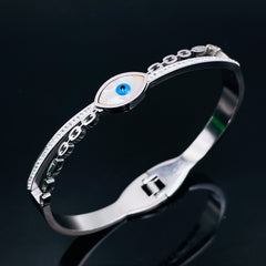 Mother of Pearl Evil Eye Silver Stainless Steel Openable Kada Bracelet for Women