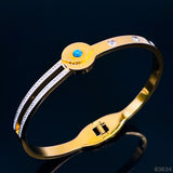 Turquoise Blue Evil Eye 18K Gold Stainless Steel Openable Kada Bracelet for Women
