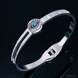 Turquoise Blue Evil Eye Silver Stainless Steel Openable Kada Bracelet for Women