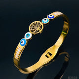 Tree of Life Evil Eye 18K Gold Stainless Steel Openable Kada Bracelet for Women