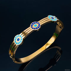 Triple Enamel Evil Eye 18K Gold Stainless Steel Openable Kada Bracelet for Women