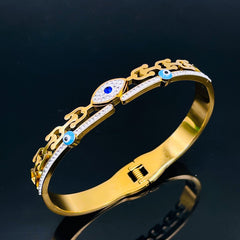 Evil Eye Fancy 18K Gold Stainless Steel Openable Kada Bracelet for Women