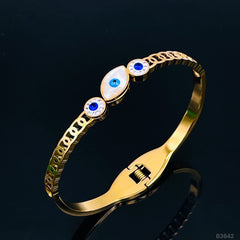 Mother of Pearl Evil Eye 18K Gold Stainless Steel Openable Kada Bracelet for Women