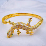 Lizard Reptile Cubic Zirconia 18k Gold Openable Kada Bracelet for Women