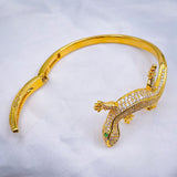 Lizard Reptile Cubic Zirconia 18k Gold Openable Kada Bracelet for Women