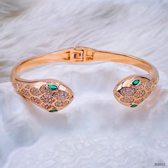 Snake Green Eye Cubic Zirconia 18K Rose Gold Openable Kada Bracelet for Women