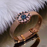Evil Eye Medallion 18K Rose Gold Adjustable Mesh Watch Strap Bracelet for Women