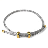 Black Double Braided Rope 18K Gold Stainless Steel Adjustable Bracelet for Men Women