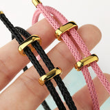 Black Double Braided Rope 18K Gold Stainless Steel Adjustable Bracelet for Men Women