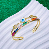 Mother of Pearl Evil Eye Multi Color Rainbow Cuff Kada Bracelet for Women