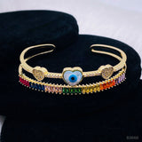 Mother of Pearl Evil Eye Multi Color Rainbow Cuff Kada Bracelet for Women