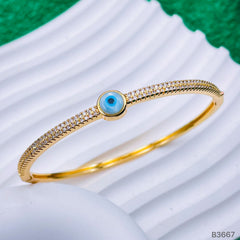 Mother of Pearl Evil Eye Cubic Zirconia 18K Gold Openable Kada Bracelet for Women