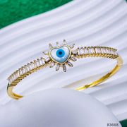 Shining Heart Mother of Pearl Evil Eye 18K Gold Openable Kada Bracelet for Women