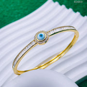 Mother of Pearl Evil Eye Baguette Cubic Zirconia 18K Gold Openable Kada Bracelet for Women