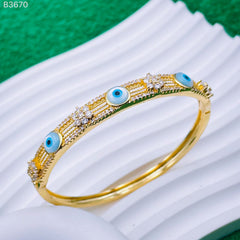 Flower Nakshatra Triple Evil Eye 18K Gold Openable Kada Bracelet for Women