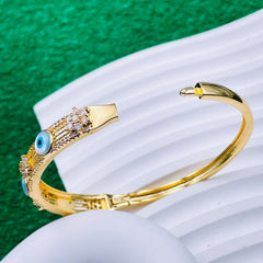 Flower Nakshatra Triple Evil Eye 18K Gold Openable Kada Bracelet for Women