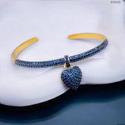 Blue Heart Love Cubic Zirconia 18K Gold Openable Kada Bracelet for Women