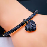 Blue Heart Love Cubic Zirconia 18K Gold Openable Kada Bracelet for Women