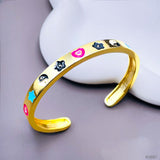 Ying Yang Love Peace Multi Color Enamel 18K Gold Cuff Kada Bangle for Women