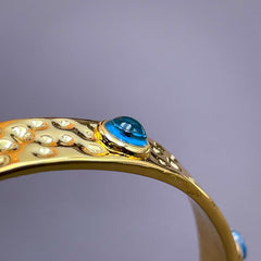 5 Evil Eye 18K Beaten Gold Anti Tarnish Cuff Kada Bangle for Women
