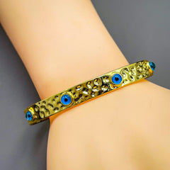 5 Evil Eye 18K Beaten Gold Anti Tarnish Cuff Kada Bangle for Women