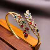 Floral Leaf Multi Color Cubic Zirconia 18K Gold Openable Kada Bangle for Women
