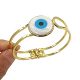 Large Evil Eye Mother Of Pearl Dual Layer 18K Gold Openable Cuff Kada Bangle For Women