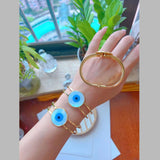 Large Evil Eye Mother Of Pearl Dual Layer 18K Gold Openable Cuff Kada Bangle For Women