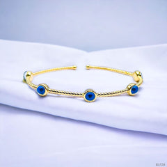 Five Evil Eye Slim Rope 18K Gold Cuff Kada Bracelet for Women