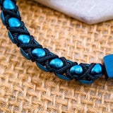 Luxury Black Thread Blue Stainless Steel  Popcorn Chain Bracelet For Men