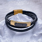 Luxury Black Gold Stainless Steel Leather Id Layer Ball Bracelet For Men