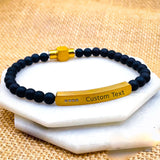 Luxury Black Beads Gold Cubic Zirconia Stainless Steel Customized Personalized Name Id Bar Bracelet For Men
