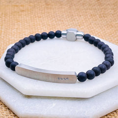 Luxury Black Beads Gold Cubic Zirconia Stainless Steel Customized Personalized Name Id Bar Bracelet For Men