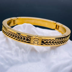 Luxury Gold Stainless Steel Wheat Chain Openable Kada Bracelet For Men