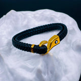 Luxury Black Rope Gold Stainless Steel Leather Bracelet For Men