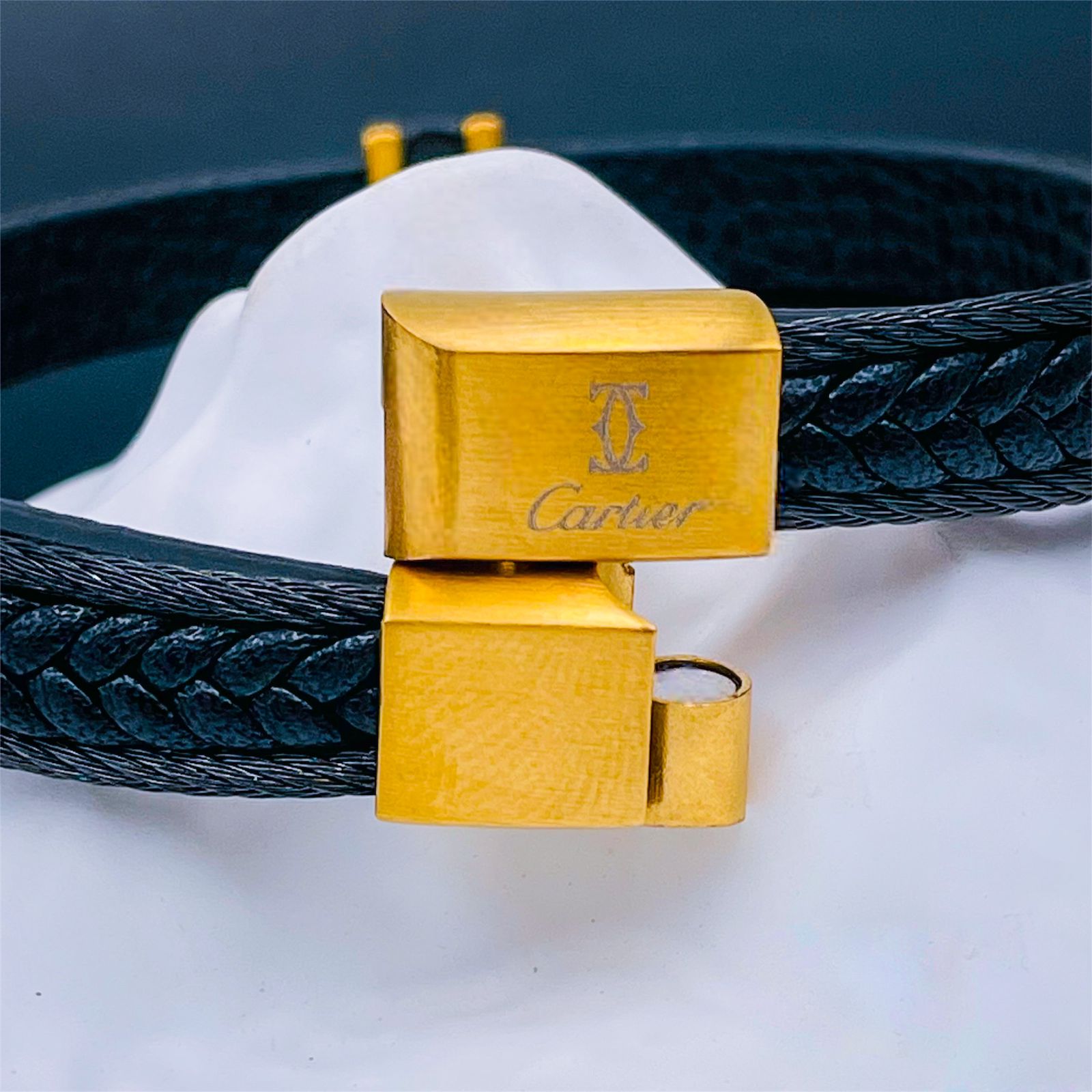 Luxury Black Gold Stainless Steel Leather Rope Bracelet For Men