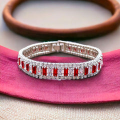 Green Emerald Baguette Cubic Zirconia Silver Tennis Bracelet for Women