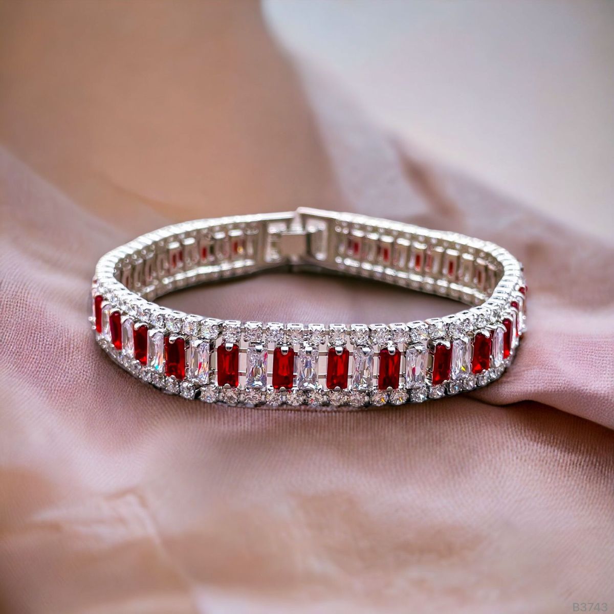Green Emerald Baguette Cubic Zirconia Silver Tennis Bracelet for Women