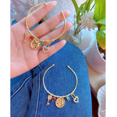 Lock Heart Love Key Charms 18K Gold Cuff Kada for Women