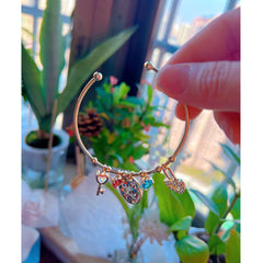 Lock Heart Love Key Charms 18K Gold Cuff Kada for Women
