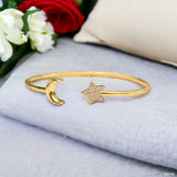 Star Moon Cubic Zirconia 18K Gold Anti Tarnish Cuff Bracelet For Women