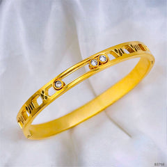 Dangling Zircons Roman Number 18K Gold Anti Tarnish Stainless Steel Openable Kada for Women