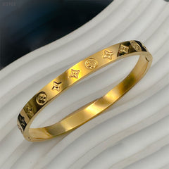 LV Clover Flower 18K Gold Anti Tarnish Stainless Steel Openable Kada for Women