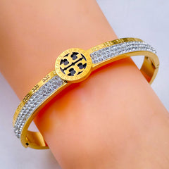 Broad Tony Cubic Zirconia 18K Gold Anti Tarnish 316L Stainless Steel Openable Kada for Women