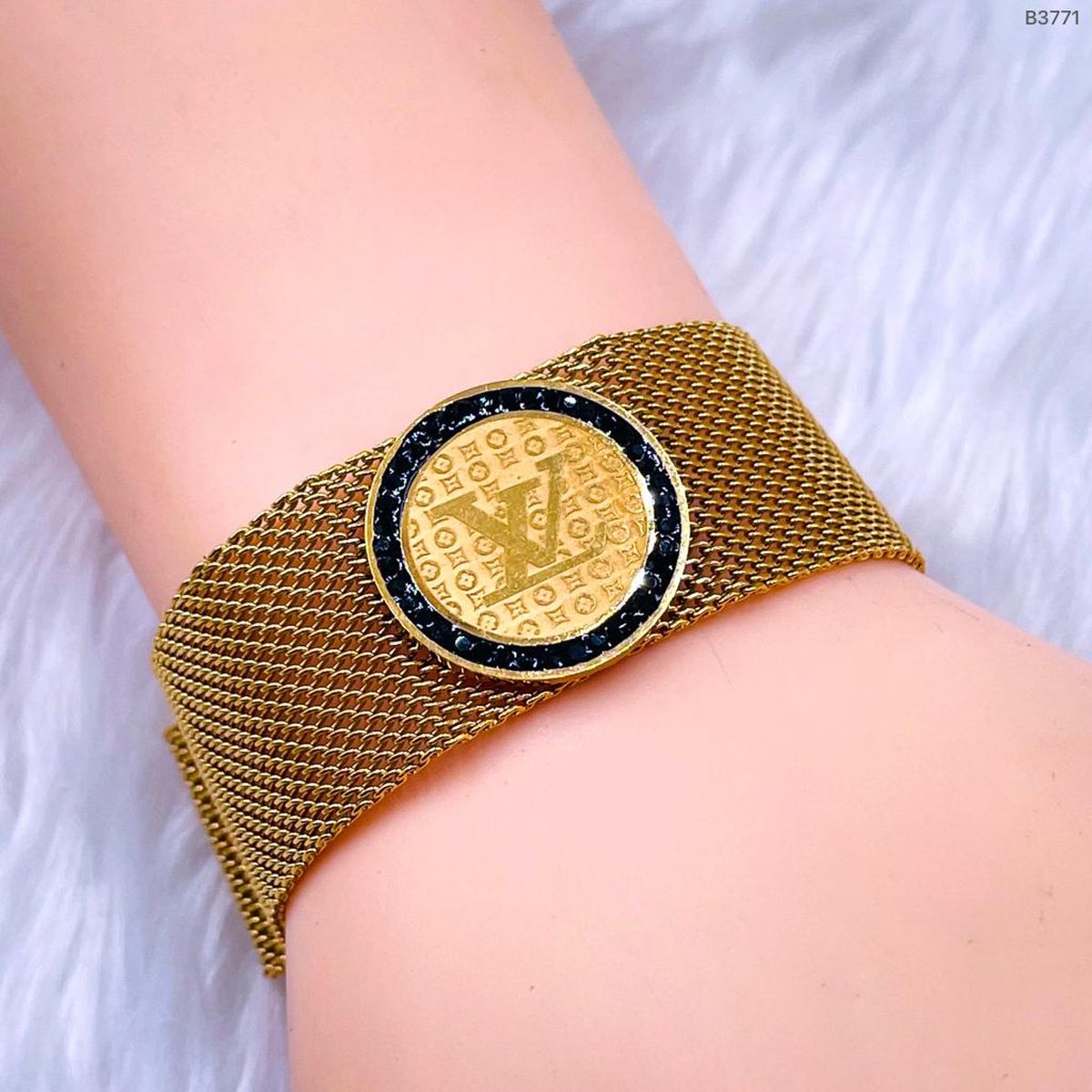 Lv Mother Of Pearl 18K Gold Stainless Steel Openable Kada Bracelet For Women