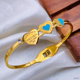 Turquoise Triple Heart Love 18K Gold Anti Tarnish 316L Stainless Steel Openable Kada for Women