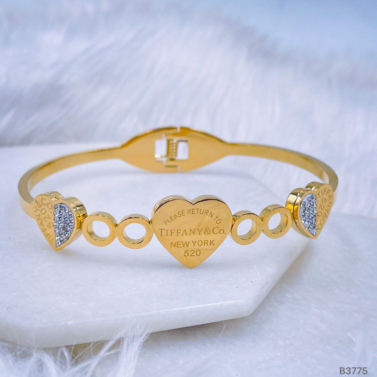 Triple Heart Love 18K Gold Anti Tarnish 316L Stainless Steel Openable Kada For Women