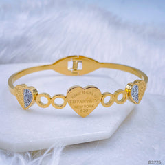 Triple Heart Love 18K Gold Anti Tarnish 316L Stainless Steel Openable Kada For Women